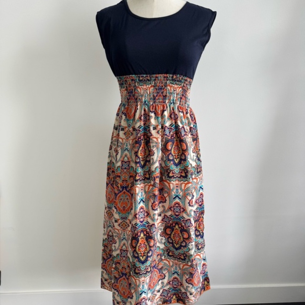 NWOT - Navy Blue and Floral Patterned Dress
